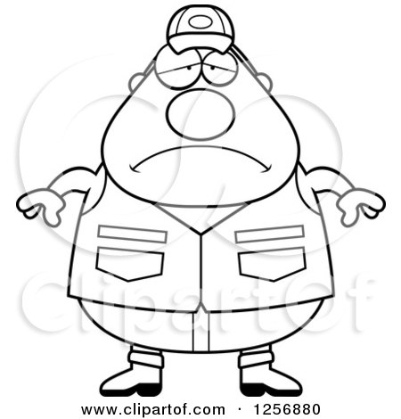 Clipart of a Black and White Sad Depressed Chubby Male Hunter - Royalty Free Vector Illustration by Cory Thoman