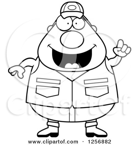 Clipart of a Black and White Chubby Male Hunter with an Idea - Royalty Free Vector Illustration by Cory Thoman