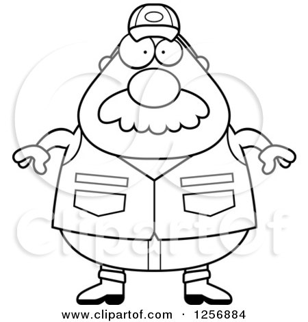 Clipart of a Black and White Chubby Male Hunter with a Mustache - Royalty Free Vector Illustration by Cory Thoman