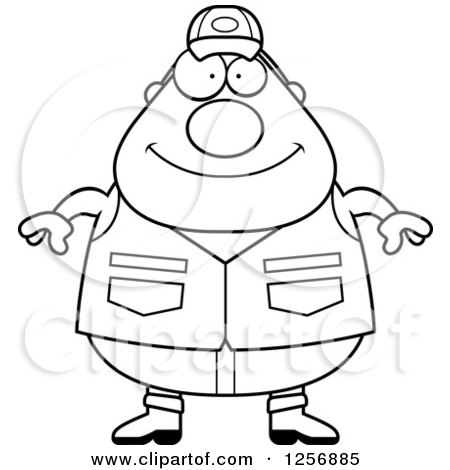 Clipart of a Black and White Chubby Male Hunter - Royalty Free Vector Illustration by Cory Thoman