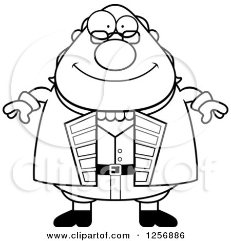Clipart of a Black and White Chubby Benjamin Franklin - Royalty Free Vector Illustration by Cory Thoman