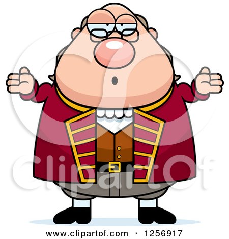 Clipart of a Careless Shrugging Chubby Benjamin Franklin - Royalty Free Vector Illustration by Cory Thoman