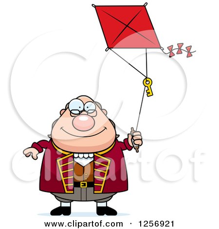 Clipart of a Chubby Benjamin Franklin Flying a Kite - Royalty Free Vector Illustration by Cory Thoman