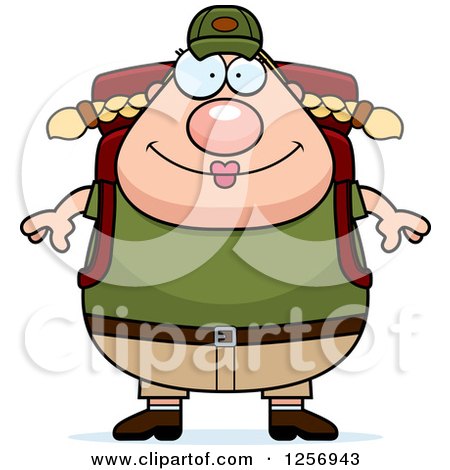 Clipart of a Chubby Caucasian Hiker Woman with Camping Gear - Royalty Free Vector Illustration by Cory Thoman