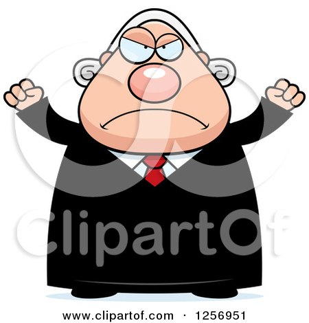 Clipart of a Mad Chubby Caucasian Male Judge Waving His Fists - Royalty Free Vector Illustration by Cory Thoman