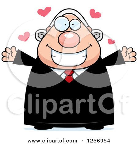 Clipart of a Loving Chubby Caucasian Male Judge Wanting a Hug - Royalty Free Vector Illustration by Cory Thoman