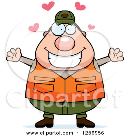 Clipart of a Loving Chubby Caucasian Male Hunter Wanting a Hug - Royalty Free Vector Illustration by Cory Thoman