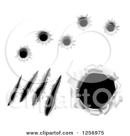 Clipart of Bullet Holes and Scratches Through Metal - Royalty Free Vector Illustration by AtStockIllustration