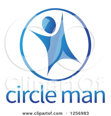Clipart of a Blue Man in a Ring or Cyr Wheel Logo with Text - Royalty Free Vector Illustration by AtStockIllustration