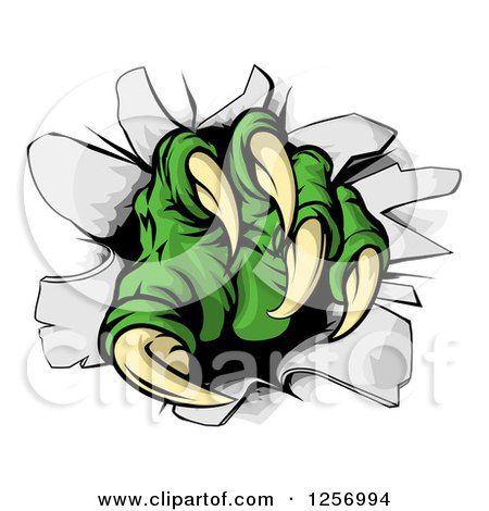 Clipart of Green Monster Claw Breaking Through a Wall - Royalty Free Vector Illustration by AtStockIllustration