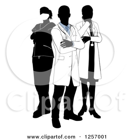 Clipart of Silhouetted Doctors and Surgeons with Foled Arms - Royalty Free Vector Illustration by AtStockIllustration