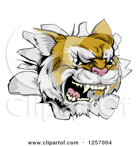 Clipart of a Wild Cat Breaking Through a Wall - Royalty Free Vector Illustration by AtStockIllustration