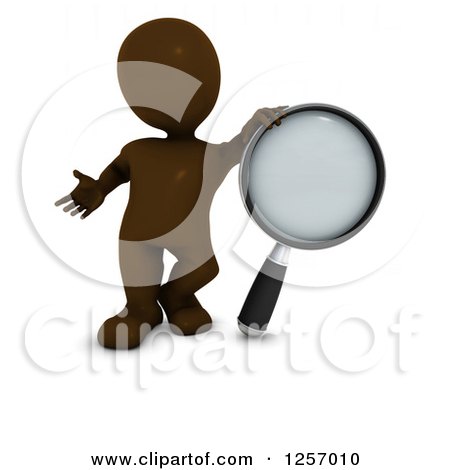 Clipart of a 3d Brown Man with a Giant Magnifying Glass - Royalty Free Illustration by KJ Pargeter