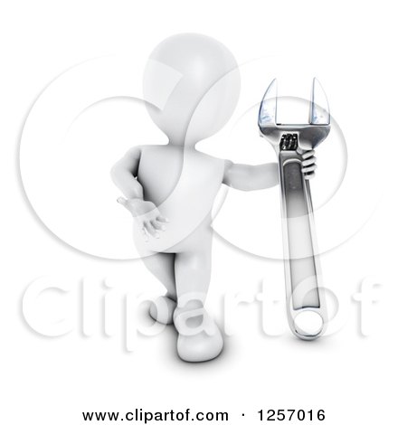 Clipart of a 3d White Man with a Giant Wrench - Royalty Free Illustration by KJ Pargeter