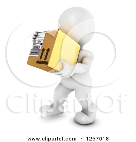 Clipart of a 3d White Man Carrying a Box - Royalty Free Illustration by KJ Pargeter