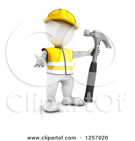 Clipart of a 3d White Man Construction Worker with a Giant Hammer - Royalty Free Illustration by KJ Pargeter