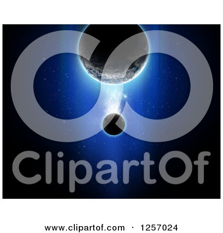 Clipart of a 3d Fictional Planets over Blue - Royalty Free Illustration by KJ Pargeter