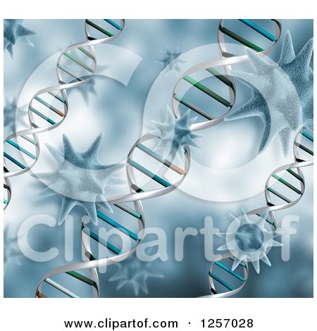 Clipart of a 3d Medical Background of Dna Strands and Viruses - Royalty Free Illustration by KJ Pargeter