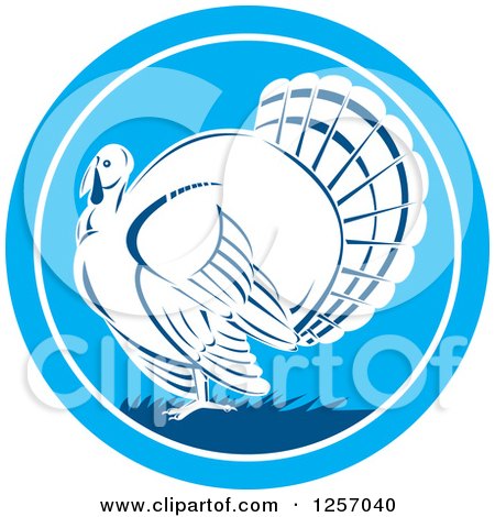 Clipart of a Retro Turkey Bird in a Blue Circle - Royalty Free Vector Illustration by patrimonio