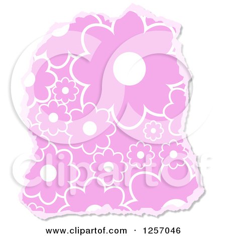 Clipart of a Torn Piece of Pink Floral Scrapbooking Paper, on White - Royalty Free Illustration by Prawny