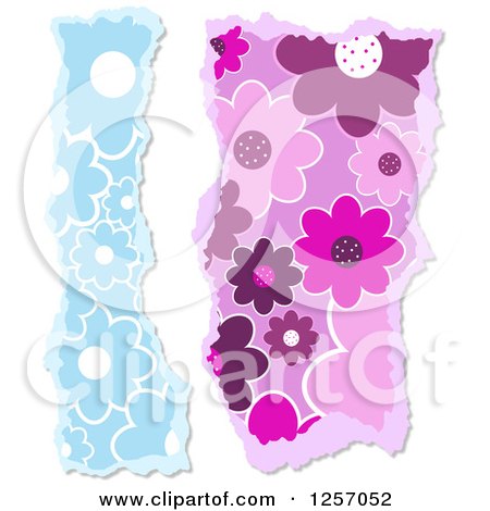 Clipart of Torn Pieces of Floral Scrapbooking Paper, on White - Royalty Free Illustration by Prawny