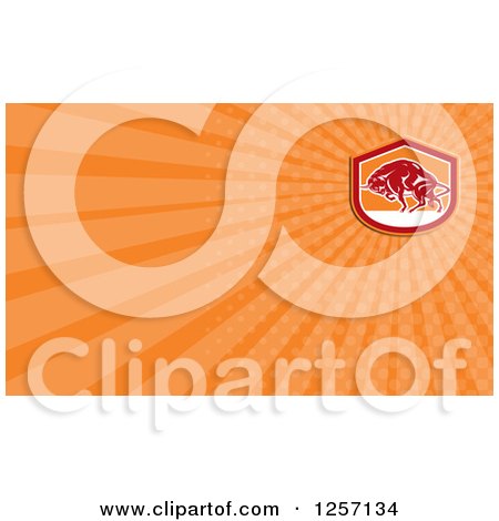 Clipart of a Woodcut Charging Bull Business Card Design - Royalty Free Illustration by patrimonio