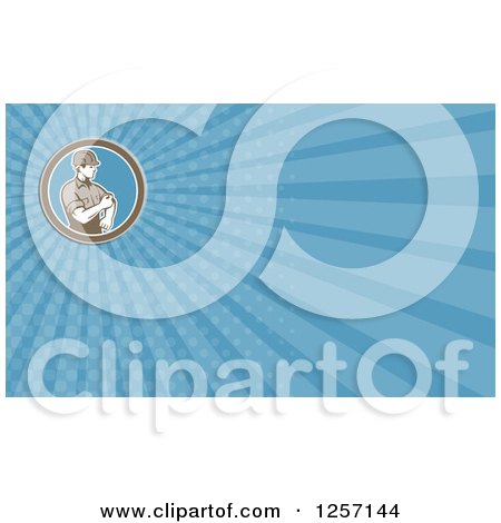 Clipart of a Retro Male Construction Worker Rolling up His Sleeve Business Card Design - Royalty Free Illustration by patrimonio