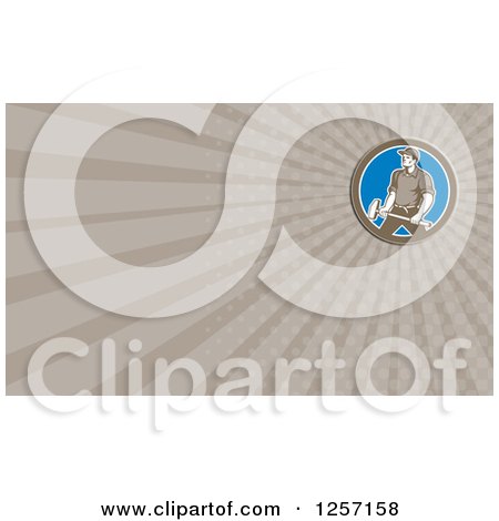 Clipart of a Retro Union Worker Carrying a Sledgehammer Business Card Design - Royalty Free Illustration by patrimonio