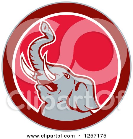 Clipart of a Mad Elephant in a Red and White Circle - Royalty Free Vector Illustration by patrimonio