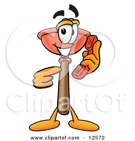 Clipart Picture of a Sink Plunger Mascot Cartoon Character Holding a Telephone by Mascot Junction