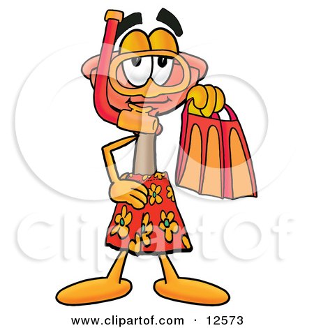 Clipart Picture of a Sink Plunger Mascot Cartoon Character in Orange and Red Snorkel Gear by Mascot Junction