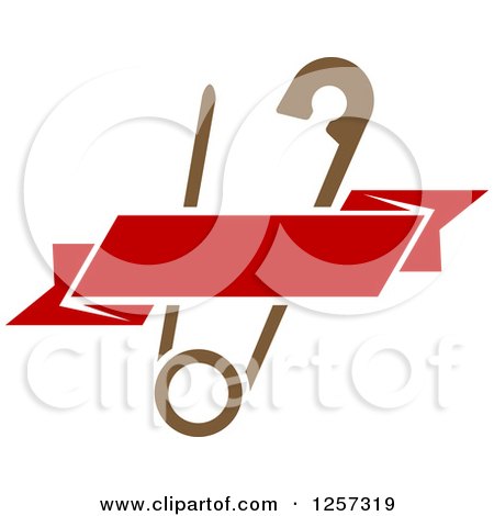 Clipart of a Brown Safety Pin with a Red Ribbon Banner - Royalty Free Vector Illustration by Vector Tradition SM