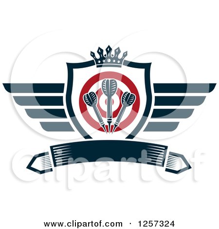 Clipart of a Winged Shield with a Crown Target and Throwing Darts over a Banner - Royalty Free Vector Illustration by Vector Tradition SM