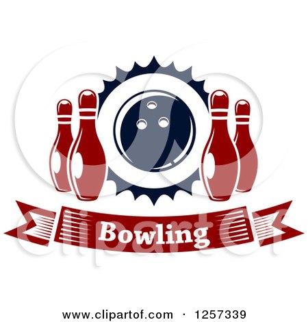 Clipart of a Bowling Banner with Pins and a Ball - Royalty Free Vector Illustration by Vector Tradition SM