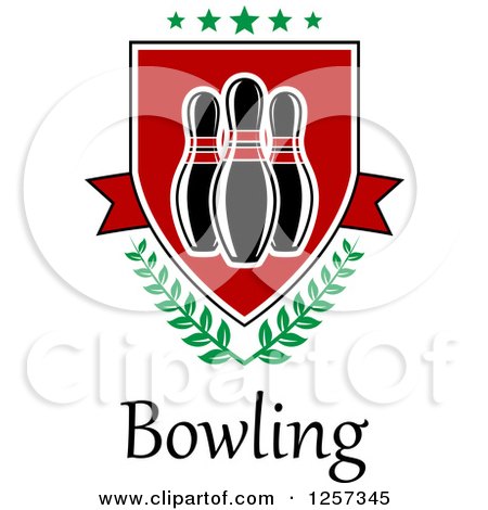 Clipart of a Bowling Shield with Laurels and Stars over Text - Royalty Free Vector Illustration by Vector Tradition SM