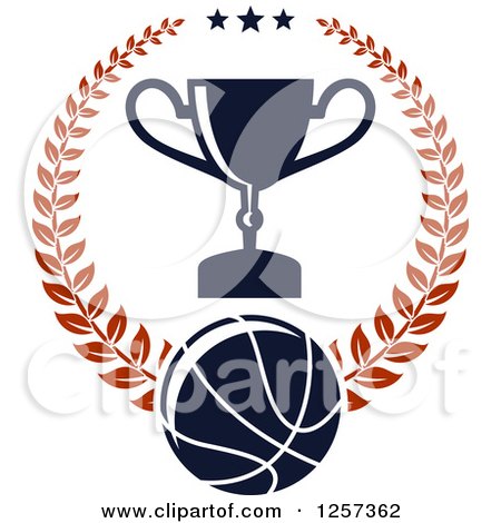 Clipart of a Basketball Laurel Wreath with Stars and a Trophy - Royalty Free Vector Illustration by Vector Tradition SM
