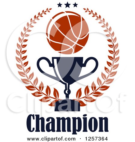 Clipart of a Basketball Laurel Wreath with Stars a Trophy and Champion Text - Royalty Free Vector Illustration by Vector Tradition SM