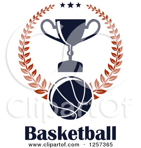 Clipart of a Basketball Laurel Wreath with Stars a Trophy and Text - Royalty Free Vector Illustration by Vector Tradition SM