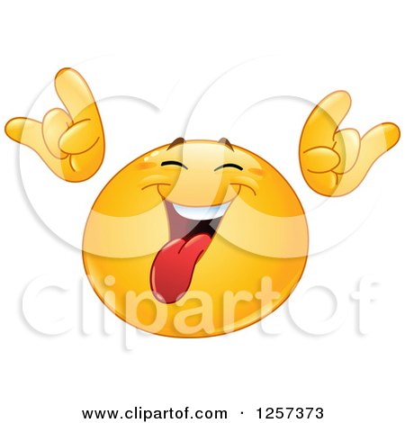 Clipart of a Smiley Emoticon Sticking His Tongue out and Gesturing Rock on - Royalty Free Vector Illustration by yayayoyo