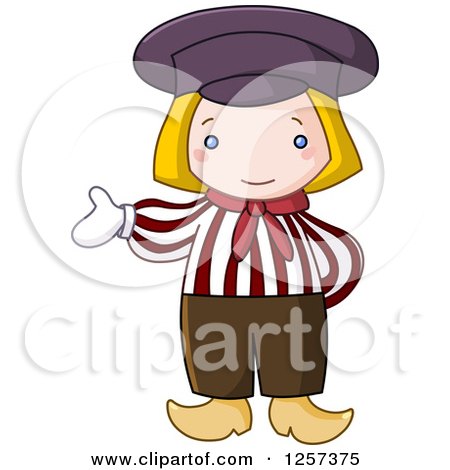 Clipart of a Cute Dutch Boy Presenting - Royalty Free Vector Illustration by yayayoyo