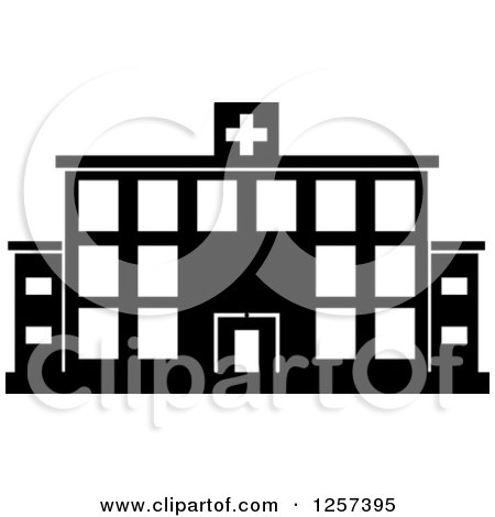 Clipart of a Black and White Hospital Building - Royalty Free Vector Illustration by Vector Tradition SM
