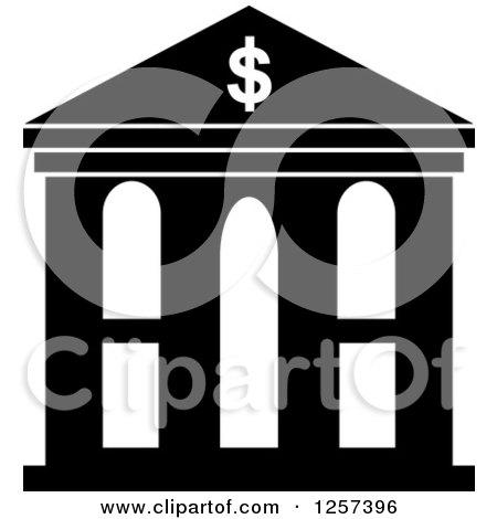Clipart of a Black and White Bank Building - Royalty Free Vector Illustration by Vector Tradition SM