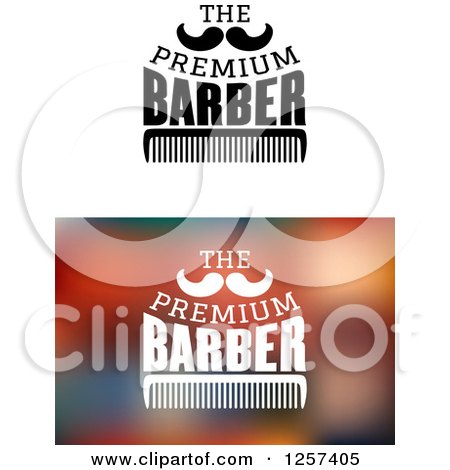 Clipart of the Premium Barber Text with a Mustache and Comb - Royalty Free Vector Illustration by Vector Tradition SM
