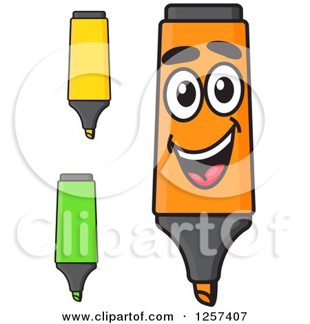 Clipart of Yellow Green and Orange Highlighter Markers - Royalty Free Vector Illustration by Vector Tradition SM