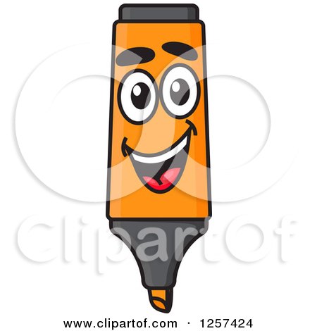 Clipart of a Happy Orange Highlighter Marker - Royalty Free Vector Illustration by Vector Tradition SM