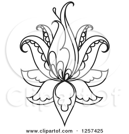 Clipart of a Black and White Henna Lotus Flower - Royalty Free Vector Illustration by Vector Tradition SM