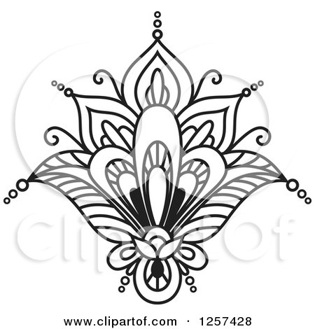 Clipart of a Black and White Henna Lotus Flower - Royalty Free Vector Illustration by Vector Tradition SM
