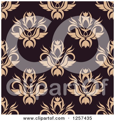 Clipart of a Seamless Pattern Background of Tan Floral Damask on Brown - Royalty Free Vector Illustration by Vector Tradition SM