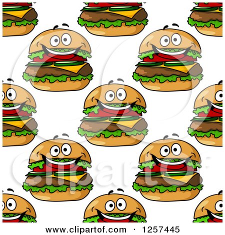Clipart of a Seamless Pattern Background of Happy Cheeseburgers - Royalty Free Vector Illustration by Vector Tradition SM