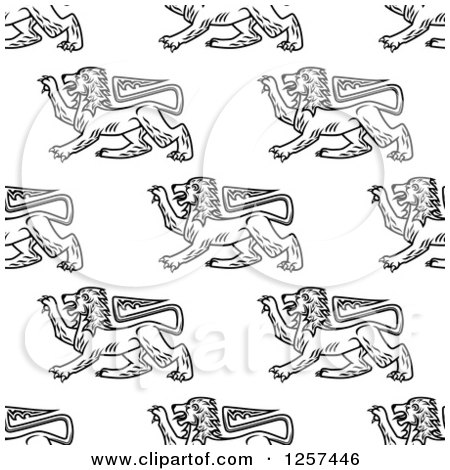 Clipart of a Seamless Pattern Background of Black and White Lions - Royalty Free Vector Illustration by Vector Tradition SM